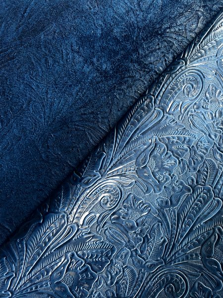 Royal Blue Large Floral Embossed Cow Leather Skins