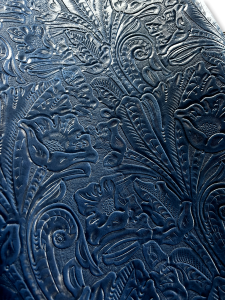 Royal Blue Large Floral Embossed Cow Leather Skins