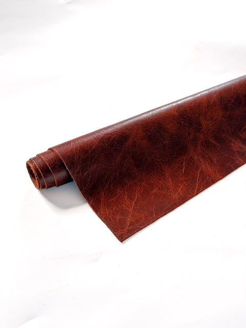 Bourbon Distressed Cowhide – Chrome-Tanned, Waxed Protective Finish, Top Grain, 1.0–1.2 mm (~3 oz), Pre-Cut Leather Sheets (12" × 24")