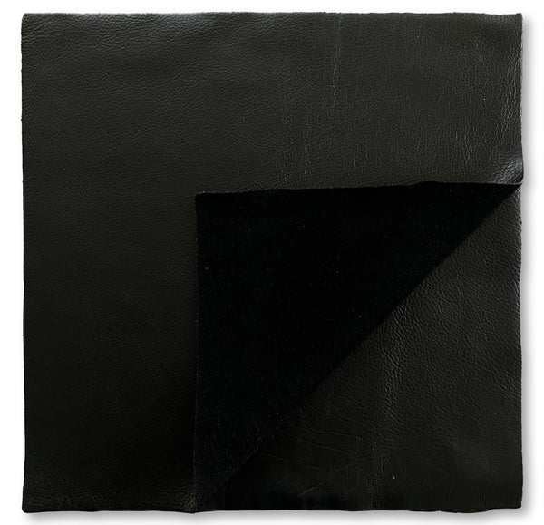 Black Natural Grain Cowhide Leather: 12" x 12" Pre-Cut Squares