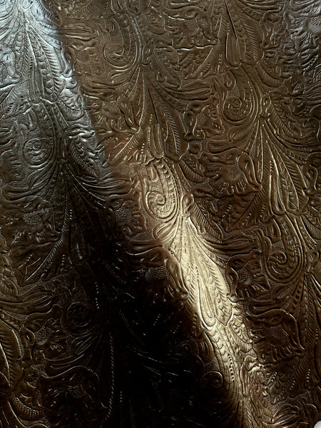 Chocolate Brown Large Floral Embossed Cowhide