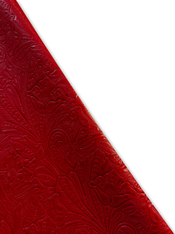 Red Large Floral Embossed Cowhide Leather Skins
