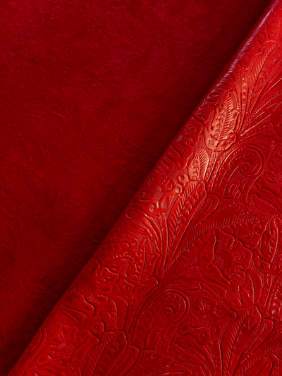Red Floral Embossed Cowhide alternate view showing color and surface finish