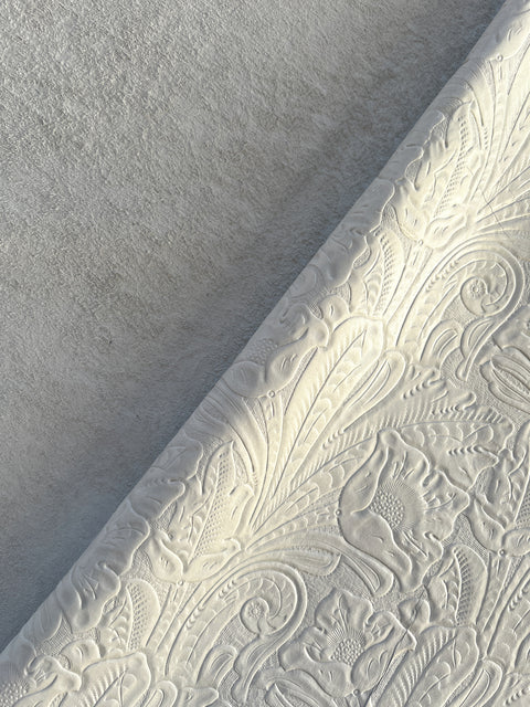White Large Floral Embossed Cowhide