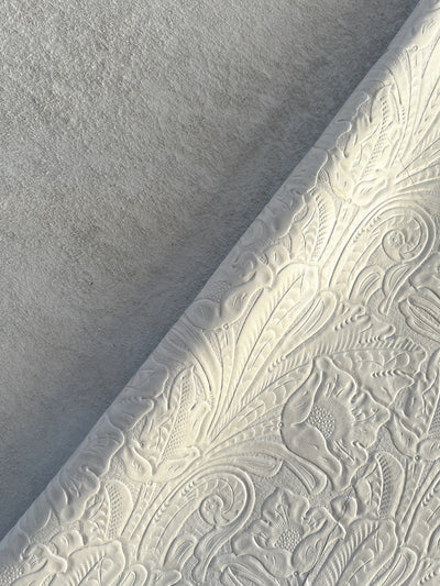 White Floral Embossed Cowhide alternate view showing color and surface finish