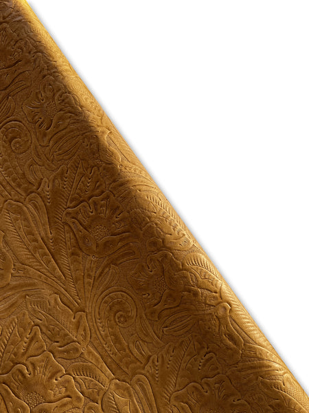 Cognac Brown Large Floral Embossed Cowhide