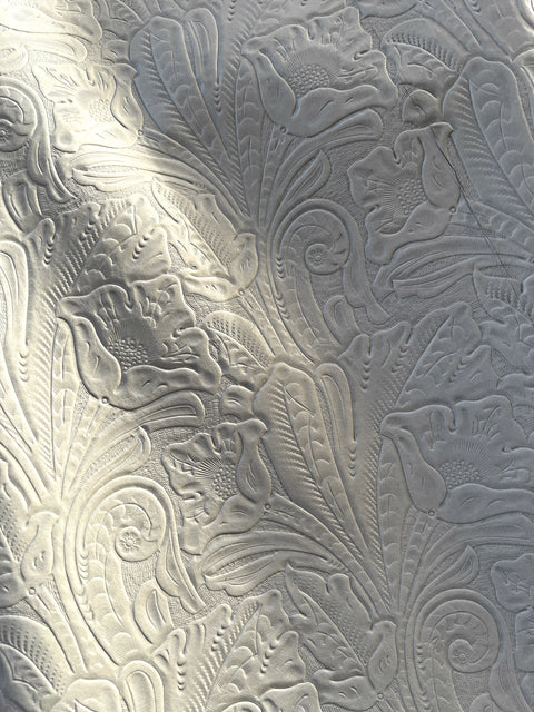 White Large Floral Embossed Cowhide