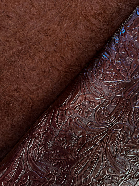 Brandy Large Floral Embossed Cow Leather Skins