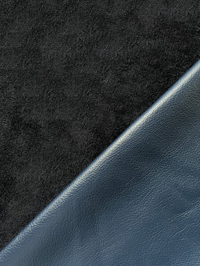 Close-up of Navy Full-Aniline Cowhide showing grain, texture, and finish