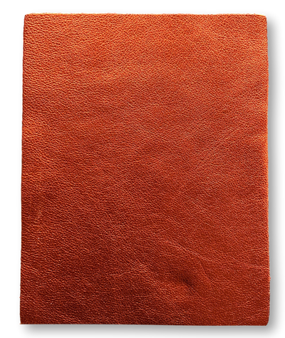 Orange Metallic Cowhide Sheets, 8.5 × 11 in pre-cut sheet showing color, grain, and finish