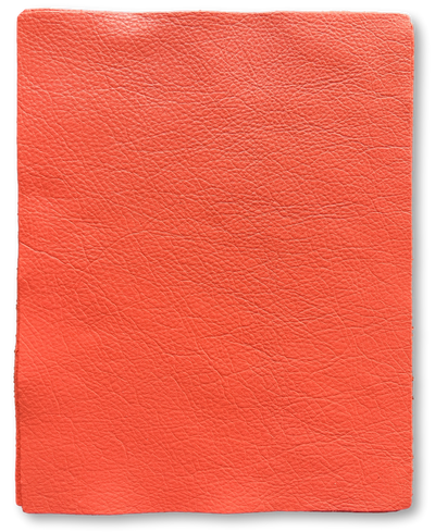 Close-up of Orange Cowhide Leather Sheets, 8.5 × 11 in showing grain, texture, and finish