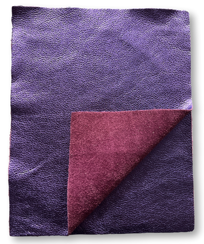 Purple Metallic Cowhide Sheets, 8.5 × 11 in pre-cut sheet showing color, grain, and finish