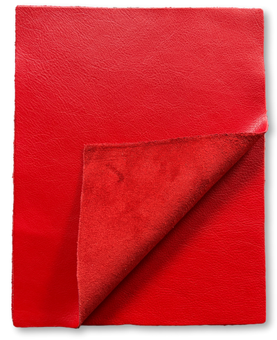 Close-up of Red Cowhide Leather Sheets, 8.5 × 11 in showing grain, texture, and finish