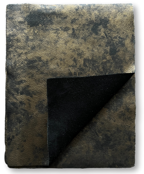 Black/Gold Distressed Metallic Cowhide: 8.5" x 11" Pre-Cut Leather Pieces