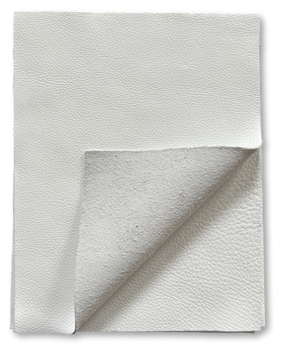 Close-up of White Cowhide Leather Sheets, 8.5 × 11 in showing grain, texture, and finish