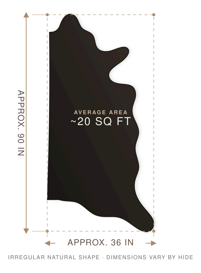 Brandy Natural Grain Deer-Tanned Cowhide –  Full Aniline Finish, 1.1–1.3 mm (3 oz), ~20 Sq Ft size guide