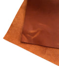 Front and suede back of tan Crazy Horse cowhide 12 x 24 pre-cut leather sheet