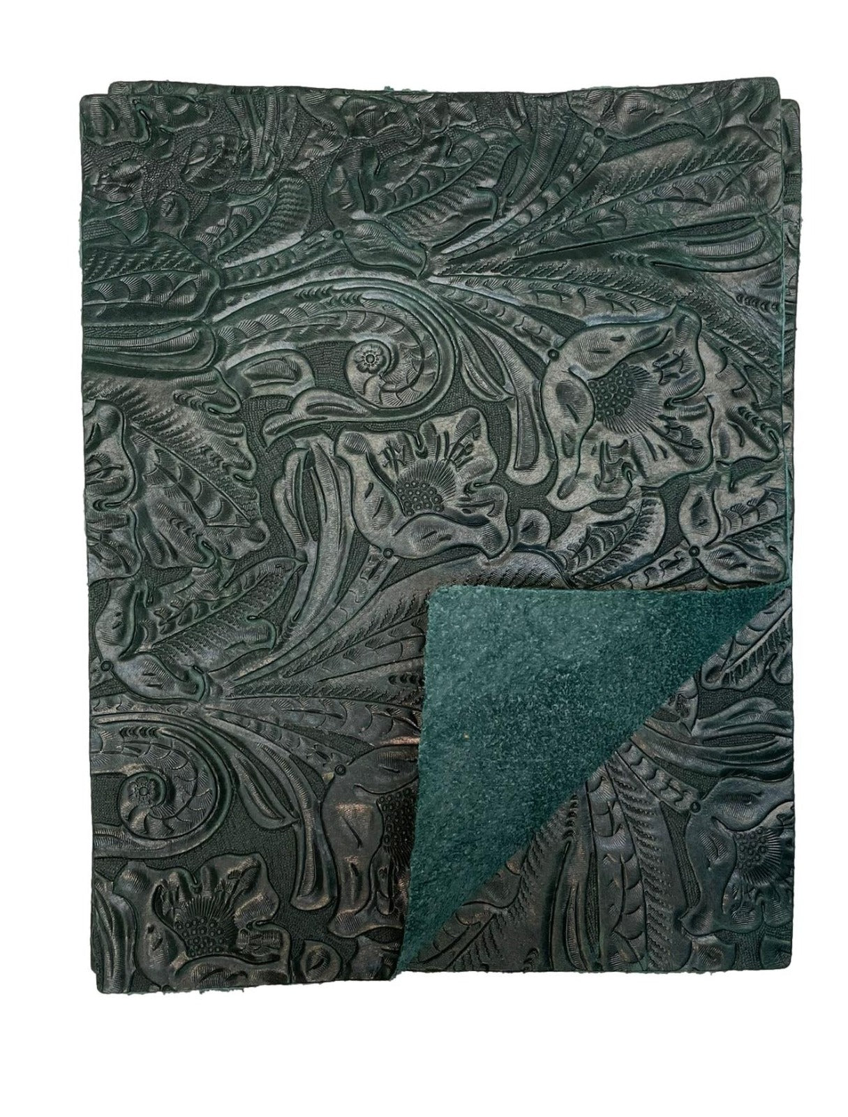 Special Offering - Hunter Green Large Floral Embossed Cowhide Leather: 8.5" x 11" Pre-Cut Pieces