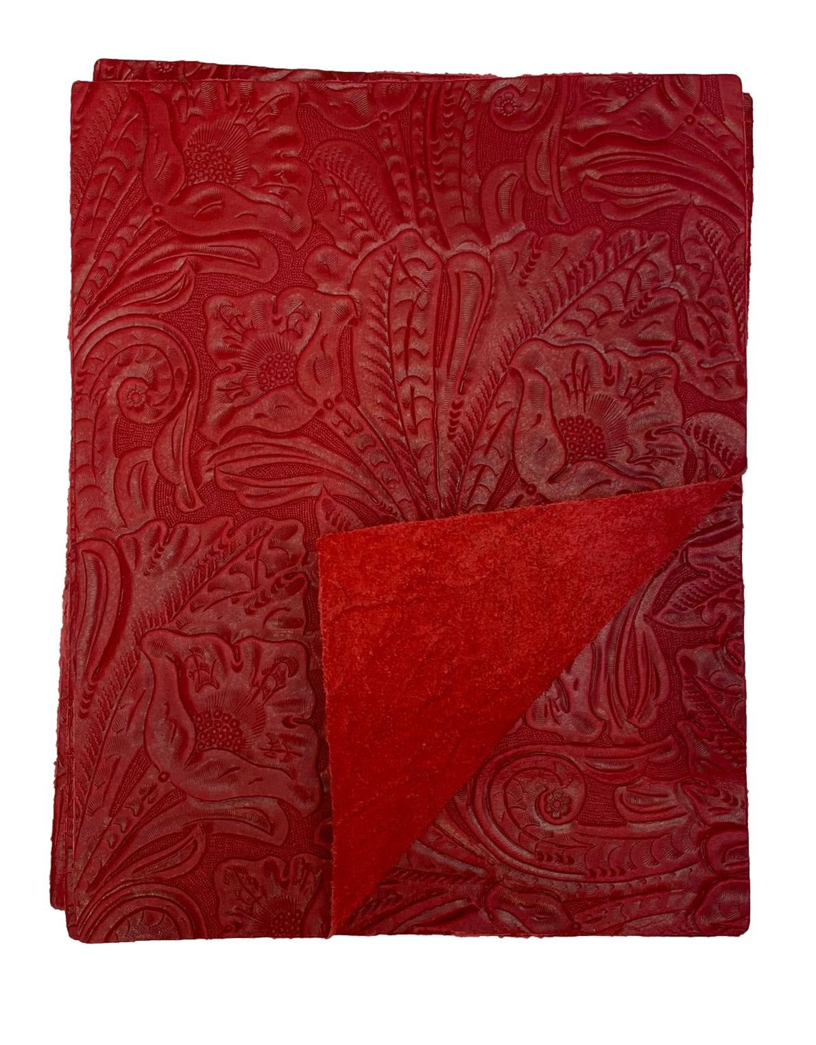 Special Offering - Red Large Floral Embossed Cowhide Leather: 8.5" x 11" Pre-Cut Pieces