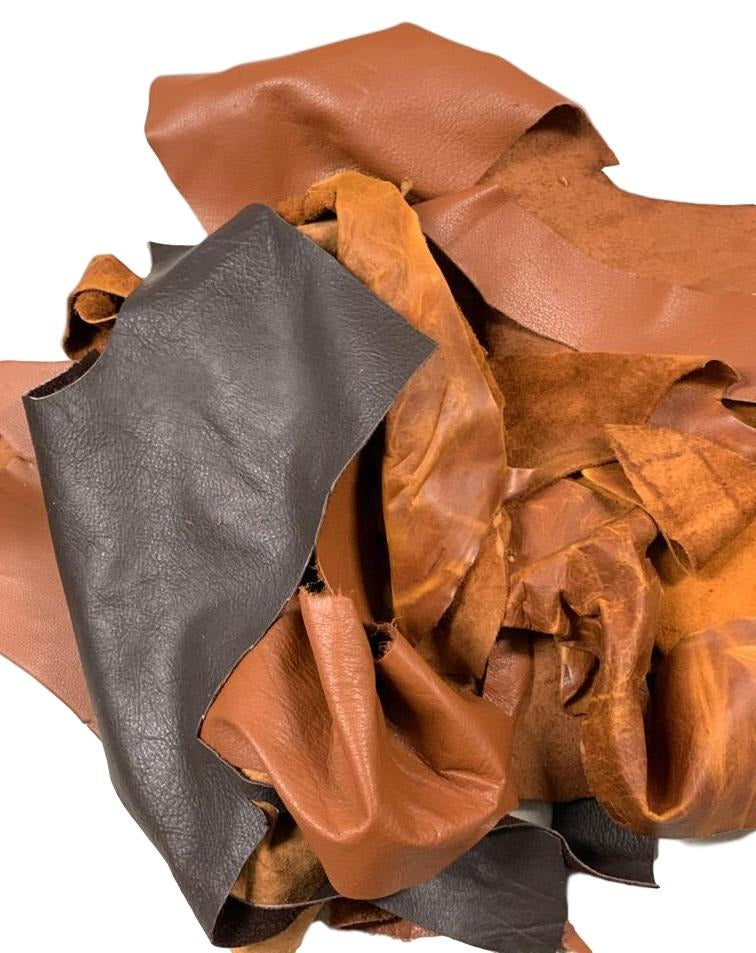 7 Selected leather scraps, warm tones, light GOLD, BROWN, GREEN, mix  colorful selection leather remnants as per picture