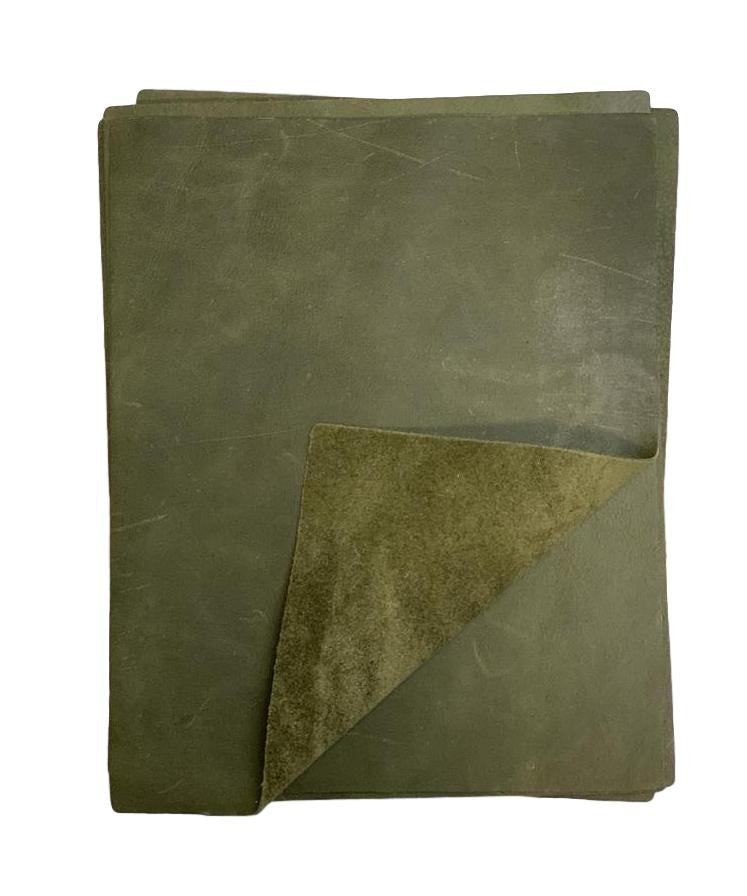 Olive Distressed Cowhide Leather: 8.5" x 11" Pre-Cut Pieces