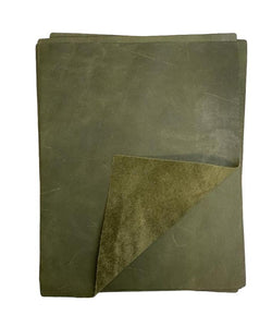 Olive Distressed Cowhide Leather: 8.5" x 11" Pre-Cut Pieces