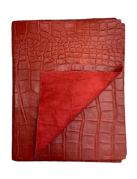 Special Offering - Red Croco Embossed Leather: 8.5" x 11" Pre-Cut Pieces