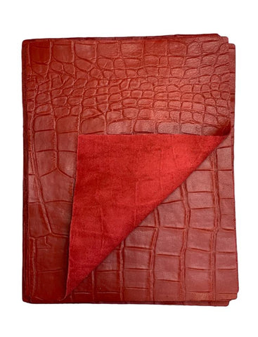Special Offering - Red Croco Embossed Leather: 8.5" x 11" Pre-Cut Pieces
