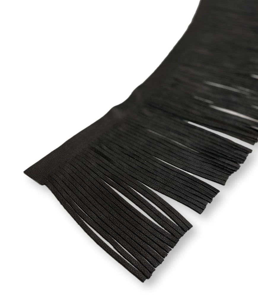 2 Yards 4 Inch PU Leather Fringe Trim DIY Tassel Fringe for Sewing, Black
