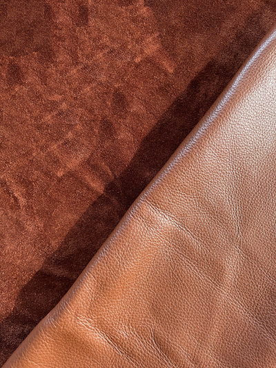 Close-up of Brandy Full-Aniline Cowhide showing grain, texture, and finish