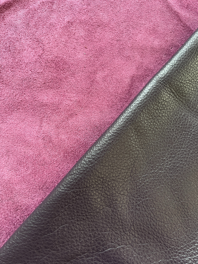 Close-up of Grape Full-Aniline Cowhide showing grain, texture, and finish