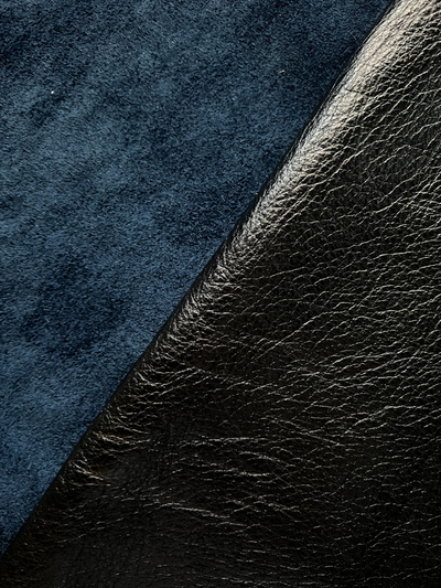 Navy Metallic Cowhide full side showing metallic foil color and natural grain