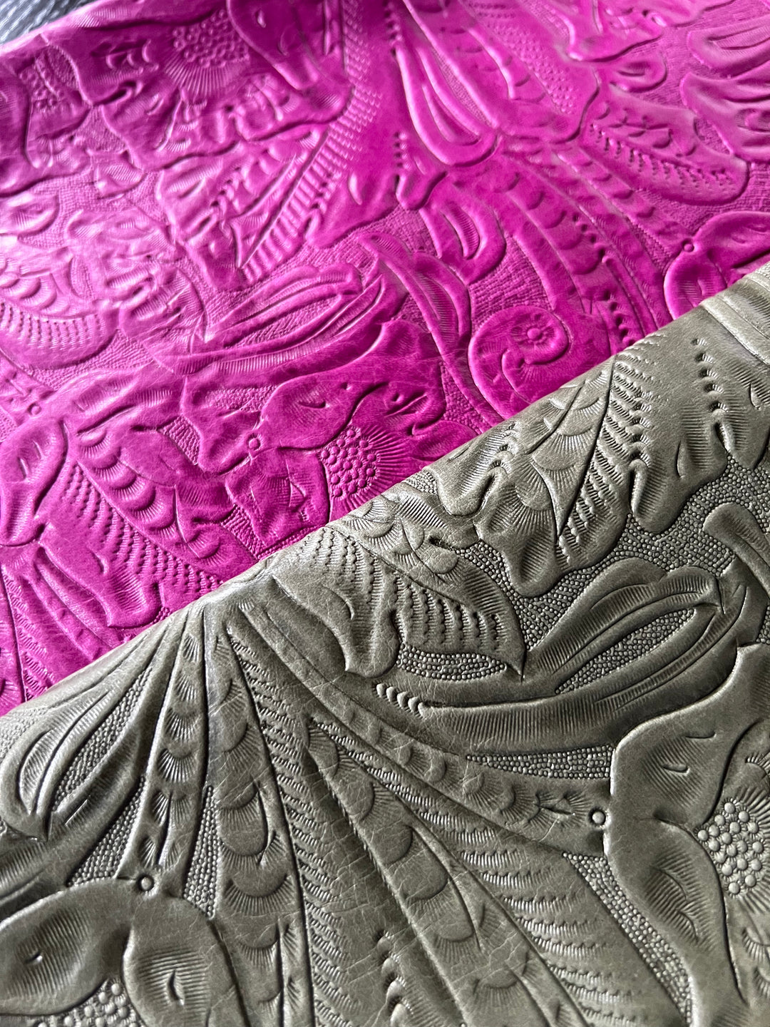 Floral Cowhide Pattern Olive Green Large Floral Embossed Cowhide – TanneryNYC