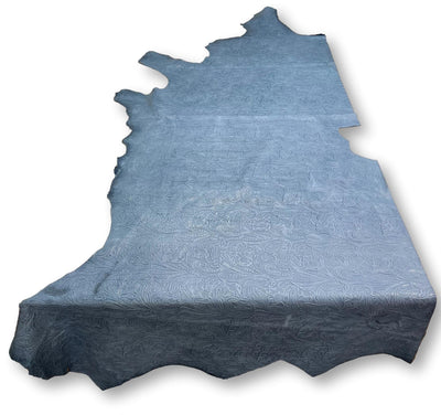 Sky Blue Floral Embossed Cowhide alternate view showing color and surface finish