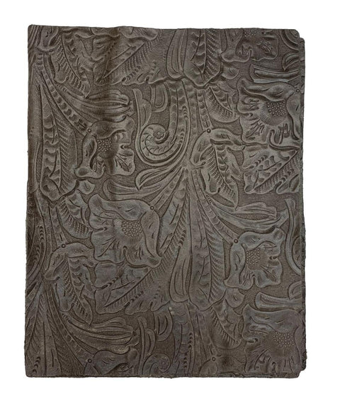 Special Offering - Charcoal Grey Large Floral Embossed Cowhide Leather: 8.5" x 11" Pre-Cut Pieces
