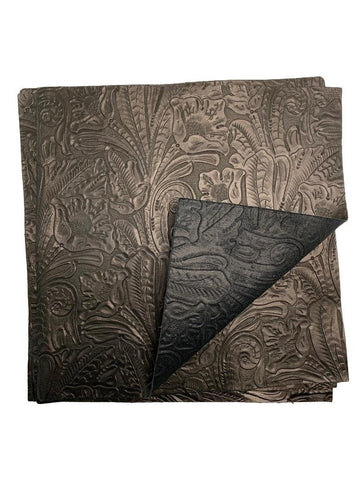 Black Large Floral Embossed Cowhide Leather: 8.5" x 11" Pre-Cut Pieces