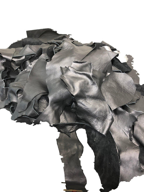 Black Full Grain Leather Scraps and Remnants: Sold by pound