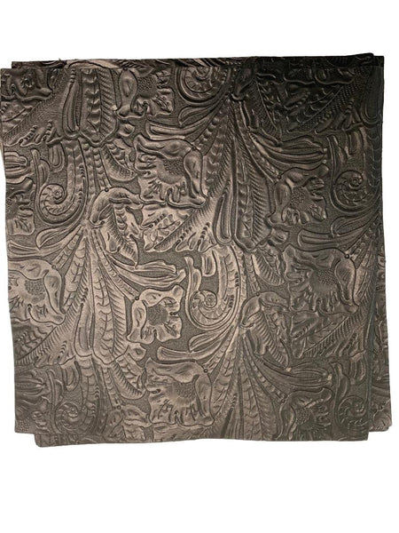 Black Large Floral Embossed Cowhide Leather: 8.5" x 11" Pre-Cut Pieces