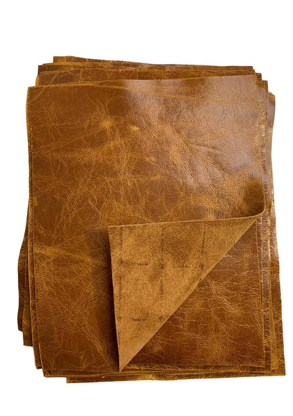 Tan Distressed Cowhide Leather: 8.5'' x 11'' Pre-Cut Pieces